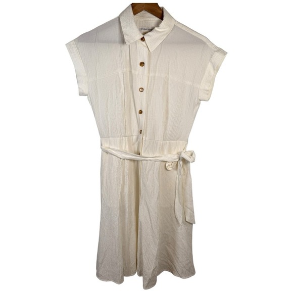 Calvin‎ Klein Women’s Button Up Short Sleeve Shirt Dress Cream White Size 4 - Picture 1 of 7